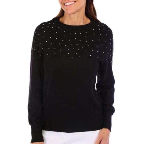 Birch NY | Black Embellished Jeweled Lightweight Sweater Top Petite Medium - Picture 7 of 7